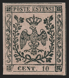 Italian States, Modena, 1852, 10c Black on Rose, With Period (2; ...