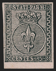 Italian States, Parma, 1852, 15c Black on Pink (3; Sassone 3). ...