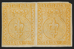 Italian States, Parma, 1853, 5c Orange Yellow (6; Sassone 6). ...