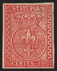 Italian States, Parma, 1853, 15c Red (7; Sassone 7). Original gum, ...