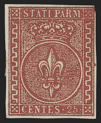 Italian States, Parma, 1855, 25c Red Brown (8; Sassone 8). Unused, no ...