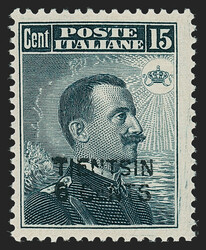 Italy, Offices in China -- Tientsin, 1917, 2c on 5c Green, 4c on 10c ...