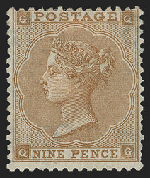 Great Britain, 1862, 9p Bister (40d; SG 86). Plate 2, lettered Q-G, ...