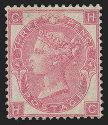 Great Britain, 1865, 3p Rose (44; SG 92). Plate 4, lettered H-C, ...