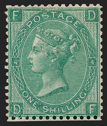 Great Britain, 1865, 1sh Green (48; SG 101). Plate 4, lettered D-F, ...
