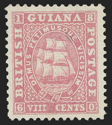 British Guiana, 1860, 8c Rose (20; SG 35). Unused (no gum), brilliant ...