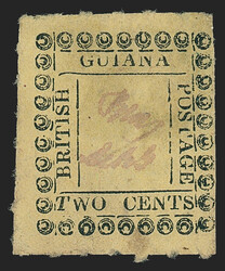 British Guiana, 1862, 2c Black on Yellow, Italic "T" in "TWO" (39 var ...