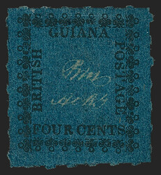 British Guiana, 1862, 4c Black on Blue (41; SG 124). Unused (without ...