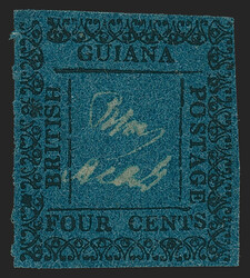 British Guiana, 1862, 4c Black on Blue (43; SG 122). Position 6, ...