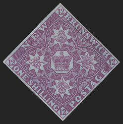 New Brunswick, 1851, 1sh Bright Red Violet (3; SG 5). Large part ...