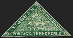 Newfoundland, 1857, 3p Green (3; SG 3). Unused (traces of original ...