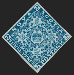 Nova Scotia, 1851, 3p Bright Blue (2; SG 3). Unused (no gum), large ...
