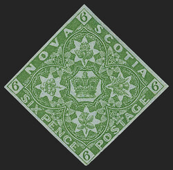 Nova Scotia, 1851, 6p Yellow Green (4; SG 5). Unused (no gum), full ...
