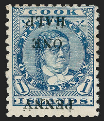 Cook Islands, 1899, 1/2p on 1p Blue, Inverted Surcharge (25b; SG 21a) ...