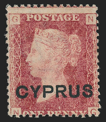 Cyprus, 1880, 1p Red (2; SG 2). Plate 174, lettered N-G, crackly ...