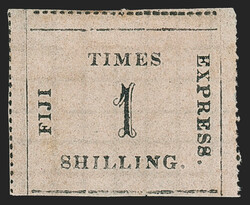 Fiji, 1870, 1sh Black on Pink Quadrille Paper (5; SG 4). Gillis Paper ...