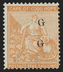 Griqualand West, 1879, 5sh Orange, Double Overprint (102a; SG 29a). ...