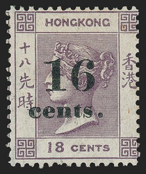 Hong Kong, 1876, 16c on 18c Lilac, Wide Space Between "s" and "." ...