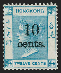 Hong Kong, 1879, 10c on 12c Pale Blue (33; SG 25). Unused (regummed), ...