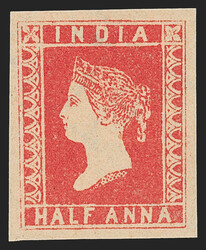 India, 1854, ½a Vermilion, 9½ Arches (1; SG 1). Without gum as ...