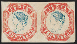 India, 1854, 4a Red & Blue, 4th Printing, Head Die III, Frame Die II ...