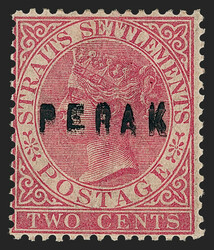 Malaya, Perak, 1883, 2c Rose, "E" Wide, Double Overprint (5d; SG 13a) ...