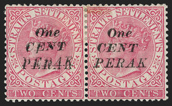 Malaya, Perak, 1886, 1c on 2c Rose, Double Surcharge (19d; SG 29b). ...