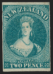 New Zealand, 1855, 2p Blue on Blued Paper (2; SG 2). Unused (no gum), ...