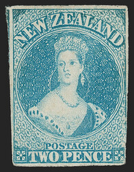 New Zealand, 1857, 2p Pale Blue (8e; SG 9). Unused (no gum), three ...
