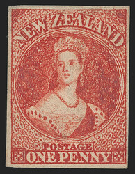 New Zealand, 1862, 1p Vermilion (11e; SG 34). Original gum, large to ...