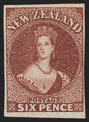 New Zealand, 1863, 6p Red Brown (14; SG 43). Unused (no gum), large ...