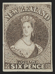 New Zealand, 1862, 6p Brown (14e; SG 42). Unused (no gum), large to ...
