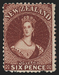 New Zealand, 1862, 6p Red Brown (19; SG 77). Unused (no gum), deep ...