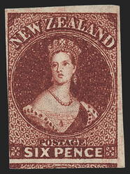 New Zealand, 1864, 6p Red Brown (29; SG 99). Original gum, huge to ...