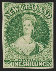 New Zealand, 1864, 1sh Green (30; SG 100). Small part original gum, ...