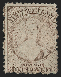New Zealand, 1873, 1p Brown (47; SG 137). Worn Plate, unused (no gum) ...