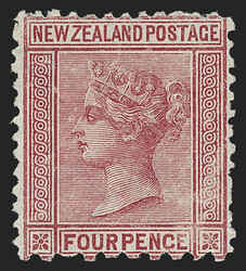 New Zealand, 1874, 4p Claret, Perf 121/2 and 10 Compound (54f var; SG ...