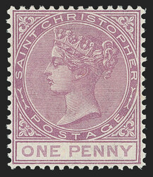 St. Christopher, 1884, 1p Lilac Rose (10; SG 12). Original gum, minor ...