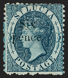 St. Lucia, 1885, 6p Slate Blue, Unissued (26; SG 10). Original gum, h ...