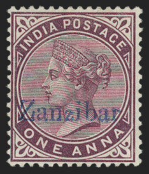 Zanzibar, 1895, 1a Violet Brown (2; SG 2). Original gum, lightly ...