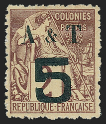 Annam & Tonkin, 1888, 5c on 2c Brown on Buff (4; Yvert 3). Without ...
