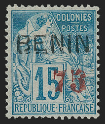 Benin, 1892, 75c on 15c Blue, Red Surcharge (18; Yvert 16). Type I ...