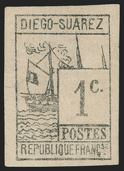 Diego-Suarez, 1890, 1c Black (6; Yvert 6). Original gum, lightly ...