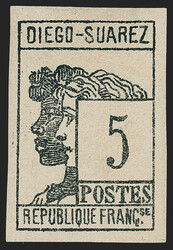 Diego-Suarez, 1890, 5c Black (7; Yvert 7). Certificate states no gum, ...