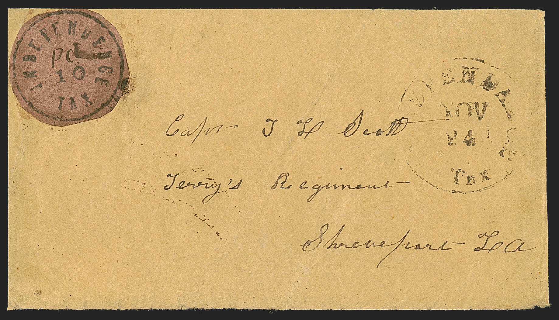 Independence Tex., 10c Black on Buff, Small "10" Handstamp and "Pd" ...