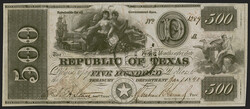 Republic of Texas, 1839-41, $500 "Redback" Note. Numbered 1289 and ...