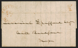 Tecumseh Mich. Feb. 23 (1846). Red circular datestamp with light ...