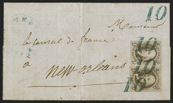 5c Red Brown (1). Two singles, large margins all around, worn-plate ...