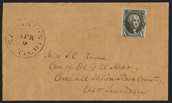 10c Black (2). Three full margins, in at bottom, tied by brown grid ...