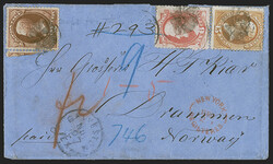 15c Bright Orange (152). Used with 2c Red Brown (146) and 6c Carmine ...